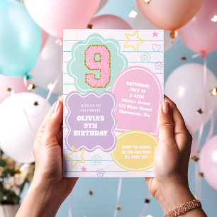 Varsity-preppy-pastell-flicken-notizbuch 9. Geburt Einladung