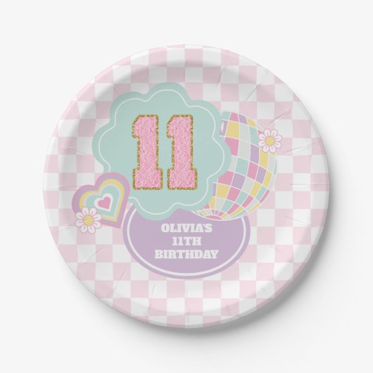 Varsity preppy Pastell-Patch 11. Geburtstag Pappteller (Vorderseite)
