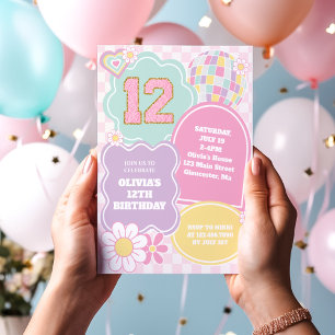 Varsity-Preppy-Pastell-Patch 12. Geburtstag Einladung