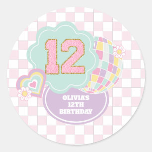 Varsity preppy Pastell-Patch 12. Geburtstag Runder Aufkleber