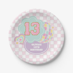 Varsity preppy Pastell-Patch 13. Geburtstag Pappteller