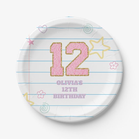 Varsity-preppy-Pastell-Patch-Notizbuch 12. Geburts Pappteller (Vorderseite)