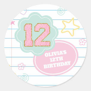 Varsity-preppy-Pastell-Patch-Notizbuch 12. Geburts Runder Aufkleber