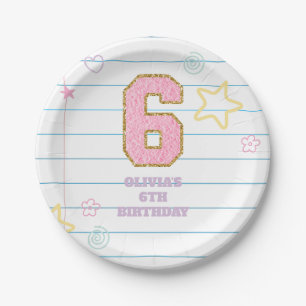 Varsity-preppy-Pastell-Patch-Notizbuch 6. Geburtst Pappteller