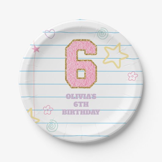 Varsity-preppy-Pastell-Patch-Notizbuch 6. Geburtst Pappteller (Vorderseite)