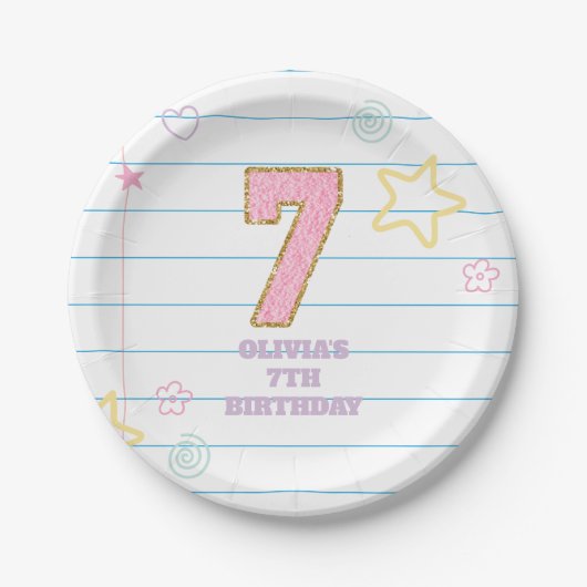 Varsity-preppy-Pastell-Patch-Notizbuch 7. Geburtst Pappteller (Vorderseite)