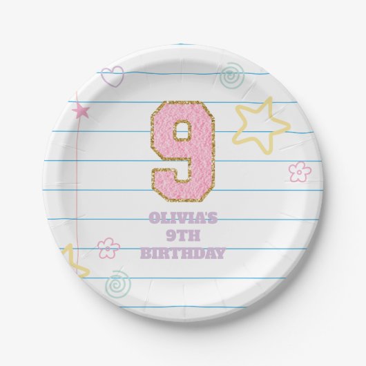 Varsity preppy Pastell Patch Notizbuch 9. Geburtst Pappteller (Vorderseite)