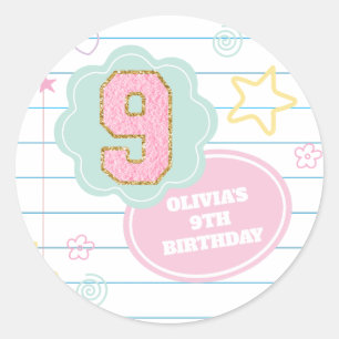 Varsity preppy Pastell Patch Notizbuch 9. Geburtst Runder Aufkleber
