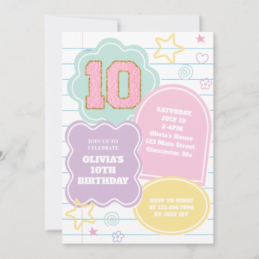 Varsity preppy pastellpflaster notebook 10. Geburt Einladung (Vorderseite)