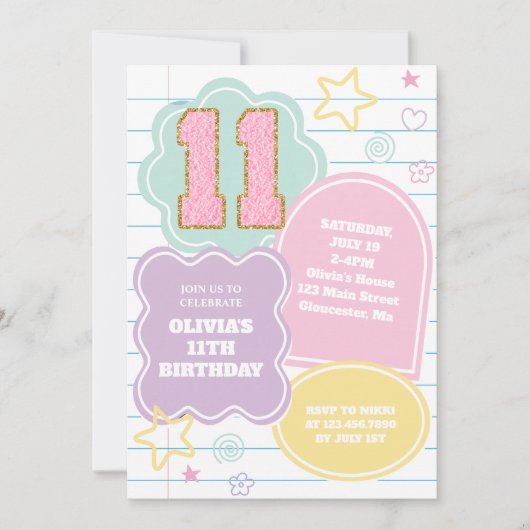 Varsity preppy pastellpflaster notebook 11. Geburt Einladung (Vorderseite)