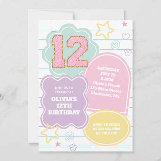 Varsity preppy pastellpflaster notebook 12. Geburt Einladung (Vorderseite)