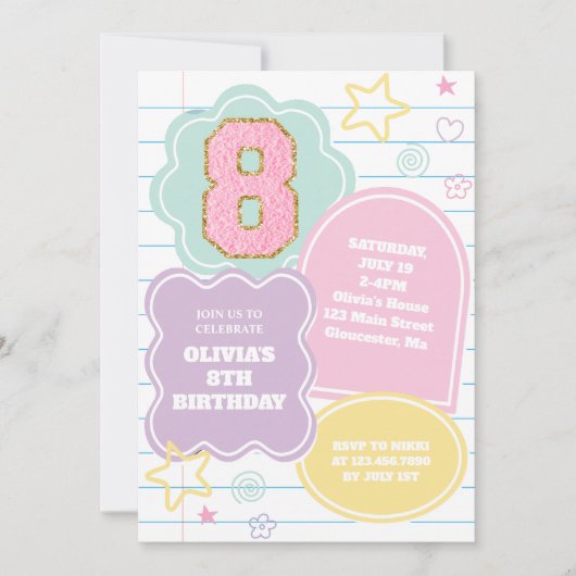 Varsity preppy pastellpflaster notebook 8. Geburts Einladung (Vorderseite)