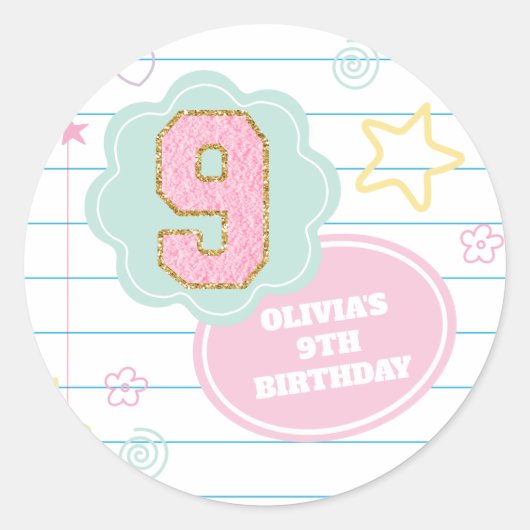 Varsity preppy pastellpflaster notebook 9. Geburts Runder Aufkleber (Vorderseite)