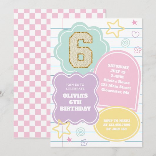 Varsity preppy pastellpflaster notebook einladung (Vorne/Hinten)