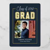 Varsity Priil Foil Abschluss EDITABLE FARBE Foil F Folieneinladung (Vorderseite)