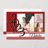 Varsity Red 2023 Abschluss Tri Foto Einladung (Vorne/Hinten)