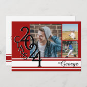 Varsity Red 2024 Abschluss Tri Foto Einladung (Vorne/Hinten)