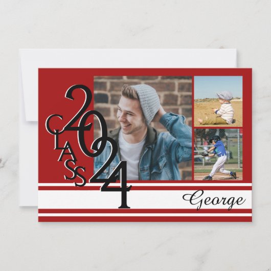 Varsity Red 2024 Abschluss Tri Foto Einladung (Vorderseite)