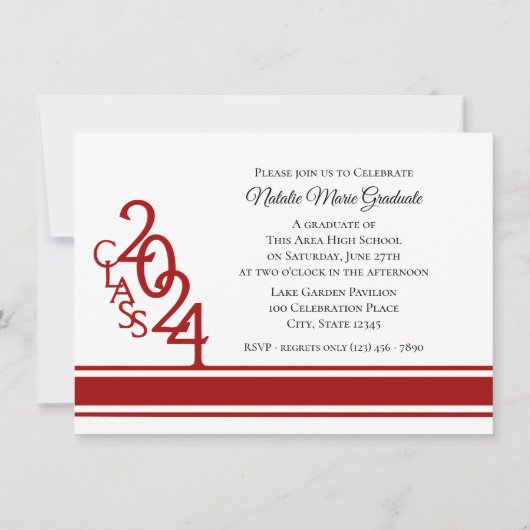 Varsity Red 2024 Abschluss Tri Foto Einladung (Rückseite)
