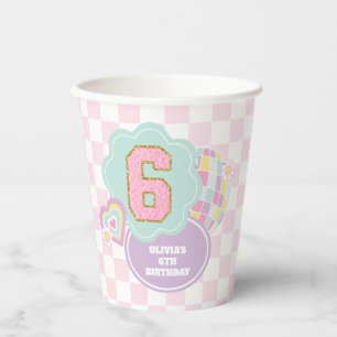Varsity-Schick Pastell-Patch 6. Geburtstag Pappbecher