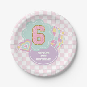 Varsity-Schick Pastell-Patch 6. Geburtstag Pappteller