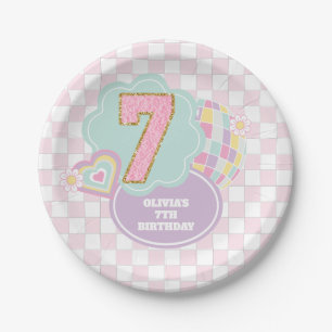 Varsity-Schick Pastell-Patch 7. Geburtstag Pappteller