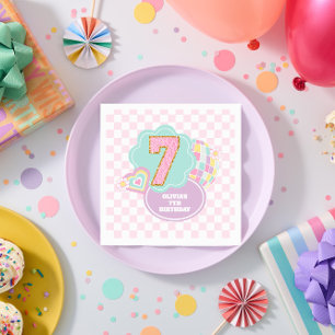 Varsity-Schick Pastell-Patch 7. Geburtstag Serviette