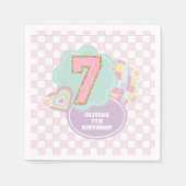 Varsity-Schick Pastell-Patch 7. Geburtstag Serviette (Vorderseite)