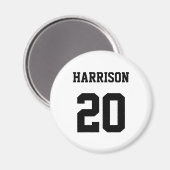 Varsity sports black white custom name number magnet (Vorderseite/Rückseite)