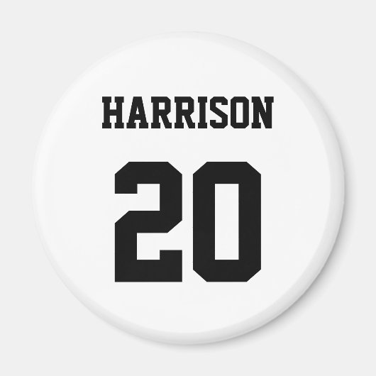 Varsity sports black white custom name number magnet (Vorne)