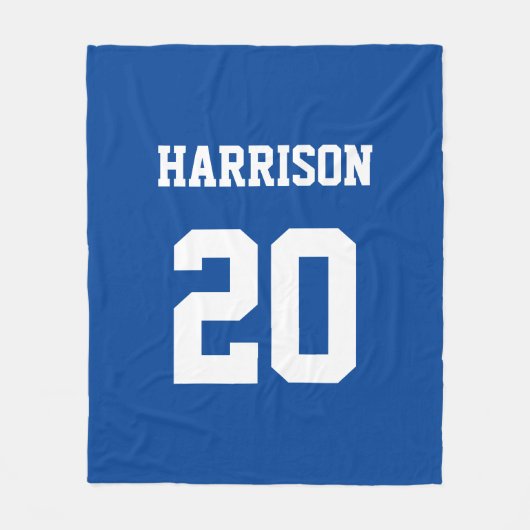 Varsity sports blue white individuelle Name number Fleecedecke (Vorderseite)