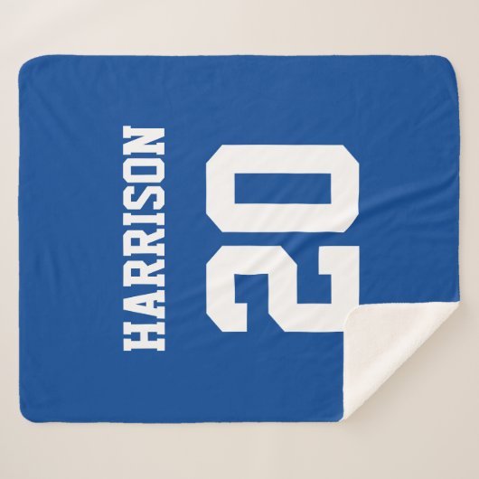 Varsity sports blue white individuelle Name number Sherpadecke (Vorderseite (Horizontal))