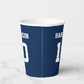 Varsity sports marine blue and white name number pappbecher (Rechts)
