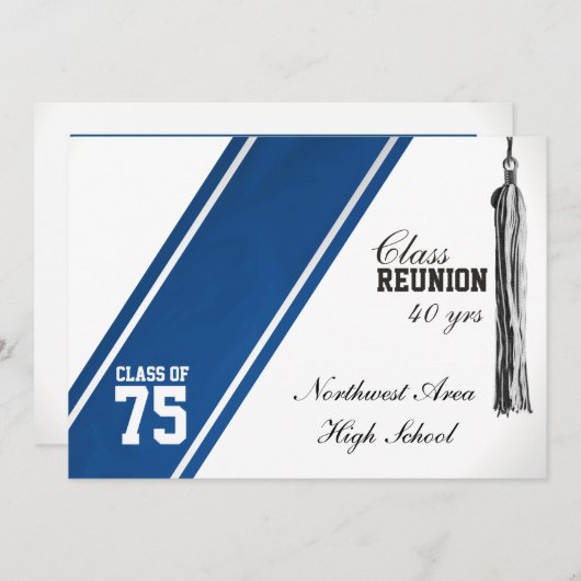 Varsity Stripe Blue Class-Wiedersehen Einladung (Vorne/Hinten)
