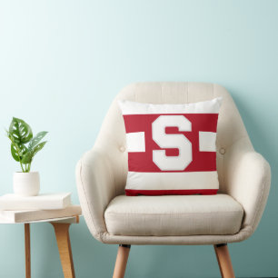 Varsity Stripe Red Custom Initial Throw Pillow Kissen