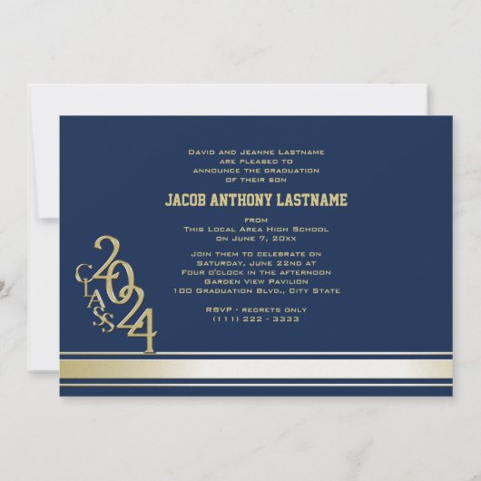 Varsity Stripe Tri Foto Gold Graduate Einladung (Rückseite)