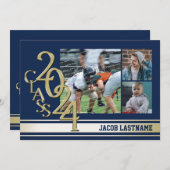 Varsity Stripe Tri Foto Gold Graduate Einladung (Vorne/Hinten)