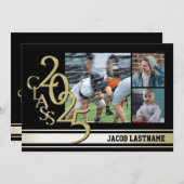 Varsity Stripe Tri Foto Gold Graduate Einladung (Vorne/Hinten)