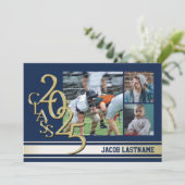 Varsity Stripe Tri Foto Gold Graduate Einladung (Stehend Vorderseite)