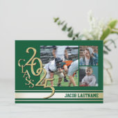 Varsity Stripe Tri Foto Gold Graduate Einladung (Stehend Vorderseite)