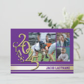 Varsity Stripe Tri Foto Gold Graduate Einladung (Stehend Vorderseite)