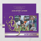 Varsity Stripe Tri Foto Gold Graduate Einladung (Vorne/Hinten)