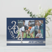 Varsity Stripe Tri Foto Graduate Einladung (Stehend Vorderseite)