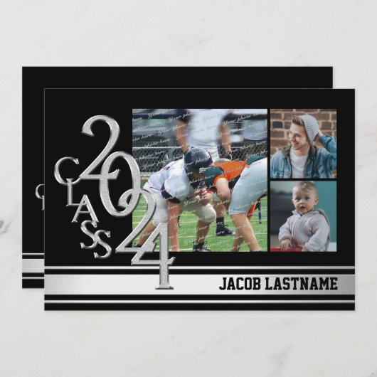 Varsity Stripe Tri Foto Graduate Einladung (Vorne/Hinten)