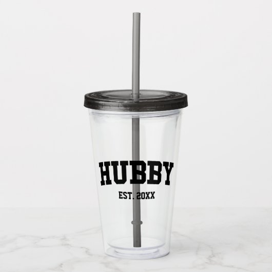 Varsity Style Hubby Est. Mindestjahreswert Minimal Acryltrinkbecher (Vorderseite)