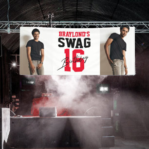 Varsity Style Red Swag 16 Geburtstag Banner