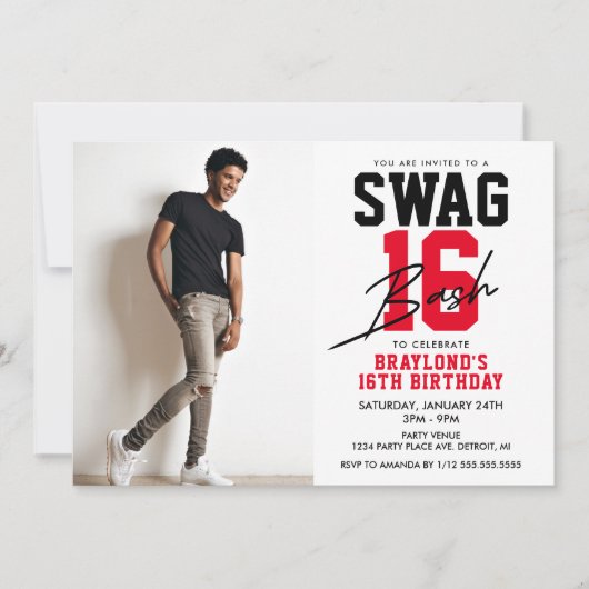 Varsity Style Swag 16 Geburtstag Einladung (Vorderseite)