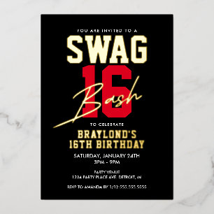 Varsity Style Swag 16. Geburtstag Folieneinladung