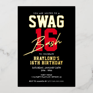 Varsity Style Swag 16 Geburtstag Folieneinladung