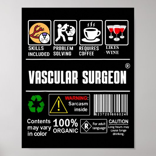 Vascular Surgeon Doctor Job Label Sarcasm Skills C Poster (Vorne)